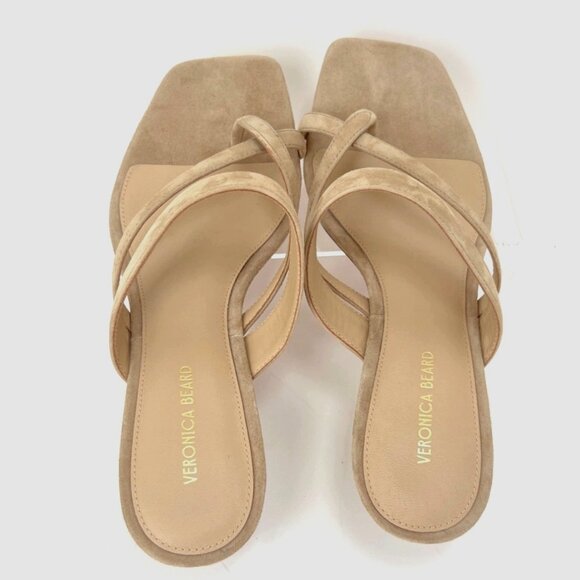 Veronica Beard Alanis Kitten Heel Slides Tan Women Leather Sandals Size 8.5 - Picture 6 of 10